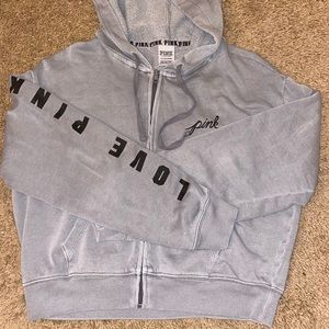 PINK Cropped Zip-Up Hoodie